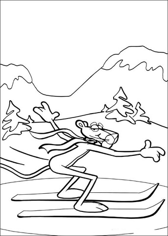 Pink Panther On The Skis Coloring Page